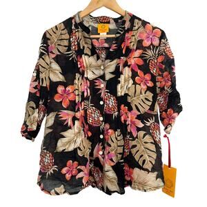 NWT Ruby Rd. Blouse Women's Petite Medium Floral Lightweight Button Up Pleated